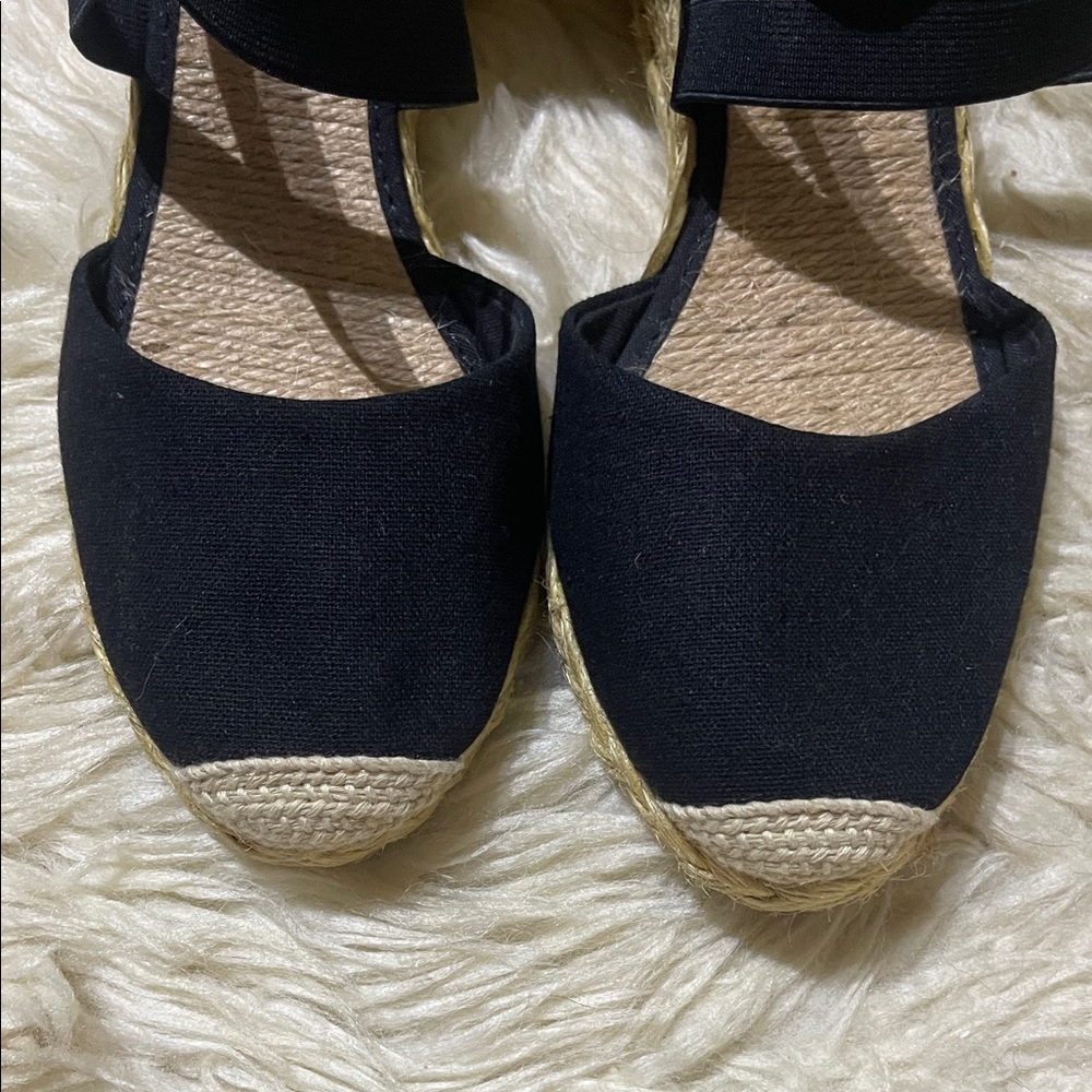 Ralph Lauren Black Espadrille Wedge Sandals 9 - Picture 3 of 7